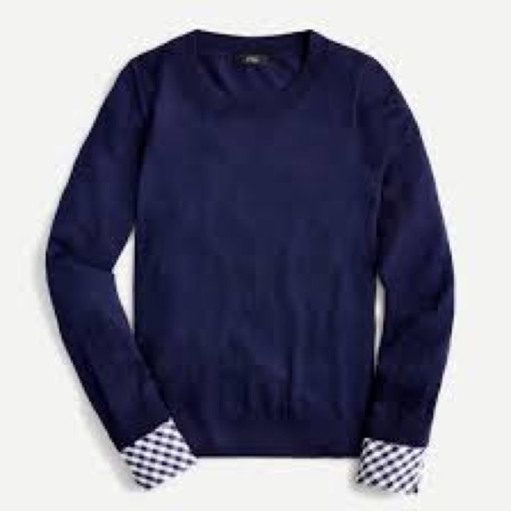 J.Crew S Tippi Sweater Navy Gingham Cuffs, Size S